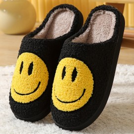 Smiling Face Home Slippers Soft Plush Cozy House Slippers Anti-skid Slip-on Shoes Indoor For Men Winter Shoes