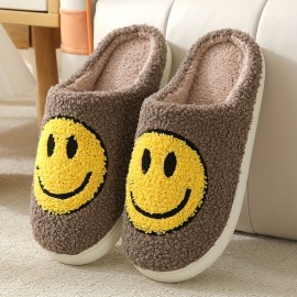 Smiling Face Home Slippers Soft Plush Cozy House Slippers Anti-skid Slip-on Shoes Indoor For Men Winter Shoes