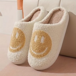 Smiling Face Home Slippers Soft Plush Cozy House Slippers Anti-skid Slip-on Shoes Indoor For Men Winter Shoes