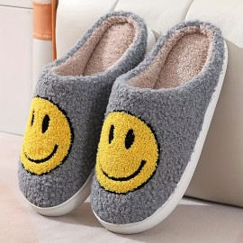 Smiling Face Home Slippers Soft Plush Cozy House Slippers Anti-skid Slip-on Shoes Indoor For Men Winter Shoes