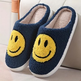 Smiling Face Home Slippers Soft Plush Cozy House Slippers Anti-skid Slip-on Shoes Indoor For Men Winter Shoes