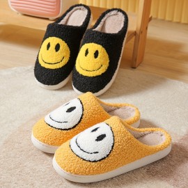 Smiling Face Home Slippers Soft Plush Cozy House Slippers Anti-skid Slip-on Shoes Indoor For Men Winter Shoes