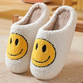 Smiling Face Home Slippers Soft Plush Cozy House Slippers Anti-skid Slip-on Shoes Indoor For Men Winter Shoes