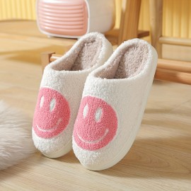 Smiling Face Home Slippers Soft Plush Cozy House Slippers Anti-skid Slip-on Shoes Indoor For Men Winter Shoes