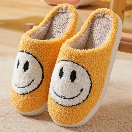 Smiling Face Home Slippers Soft Plush Cozy House Slippers Anti-skid Slip-on Shoes Indoor For Men Winter Shoes