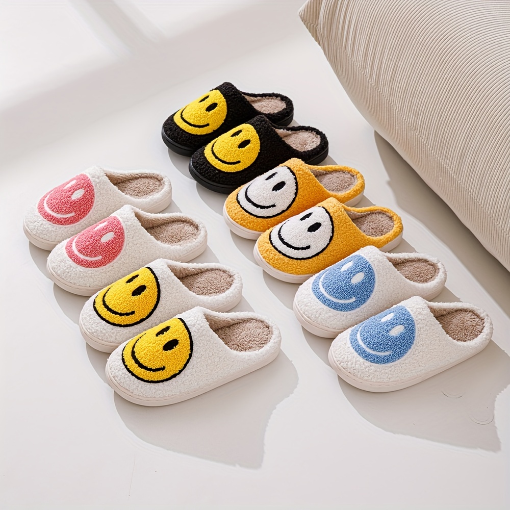 Smiling Face Slippers Soft Plush Cozy House Slippers Anti-skid Slip-on Shoes Indoor For Men Winter Shoes