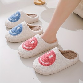 Smiling Face Slippers Soft Plush Cozy House Slippers Anti-skid Slip-on Shoes Indoor For Men Winter Shoes