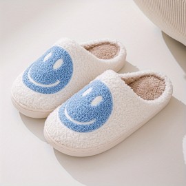 Smiling Face Slippers Soft Plush Cozy House Slippers Anti-skid Slip-on Shoes Indoor For Men Winter Shoes