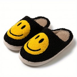 Smiling Face Slippers Soft Plush Cozy House Slippers Anti-skid Slip-on Shoes Indoor For Men Winter Shoes