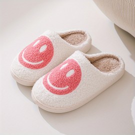 Smiling Face Slippers Soft Plush Cozy House Slippers Anti-skid Slip-on Shoes Indoor For Men Winter Shoes