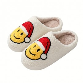 Smiling Face Slippers Soft Plush Cozy House Slippers Anti-skid Slip-on Shoes Indoor For Men Winter Shoes