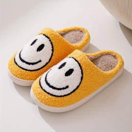 Smiling Face Slippers Soft Plush Cozy House Slippers Anti-skid Slip-on Shoes Indoor For Men Winter Shoes