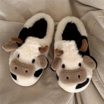 Cute Cow Home Slippers Soft Plush Cozy House Slippers Anti-skid Slip-on Shoes Indoor For Men Winter Shoes