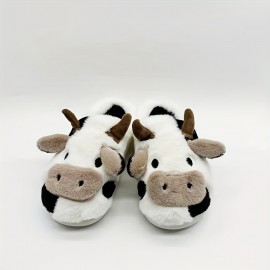 Cute Cow Home Slippers Soft Plush Cozy House Slippers Anti-skid Slip-on Shoes Indoor For Men Winter Shoes