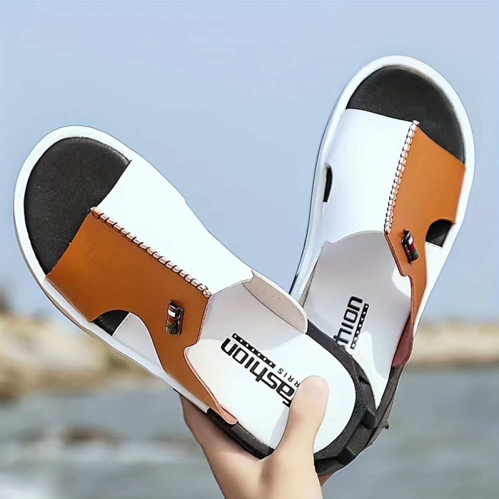 Men's Casual Striped Slides, Casual Non Slip Slip On Slippers, Open Toe Shoes For Indoor Outdoor Beach Shower, Spring And Summer