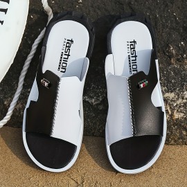 Men's Casual Striped Slides, Casual Non Slip Slip On Slippers, Open Toe Shoes For Indoor Outdoor Beach Shower, Spring And Summer