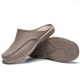 Men's Casual Solid Color Closed Toe Slip On Platform Sandals, Outdoor Anti-skid Open Back Beach Shoes