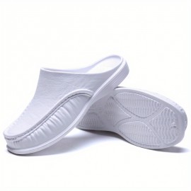 Men's Casual Solid Color Closed Toe Slip On Platform Sandals, Outdoor Anti-skid Open Back Beach Shoes