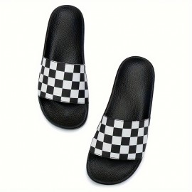 Men's Checkered Design Slides, Casual Non Slip Slippers, Open Toe Shoes For Indoor Outdoor Beach Shower, Spring And Summer