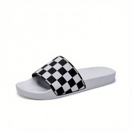 Men's Checkered Design Slides, Casual Non Slip Slippers, Open Toe Shoes For Indoor Outdoor Beach Shower, Spring And Summer