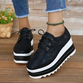 Women's Snakeskin Pattern Casual Sneakers, Lace Up Soft Sole Platform Daily Shoes, Lightweight Low-top Shoes