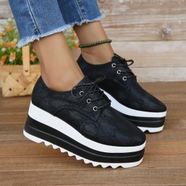 Women's Snakeskin Pattern Casual Sneakers, Lace Up Soft Sole Platform Daily Shoes, Lightweight Low-top Shoes