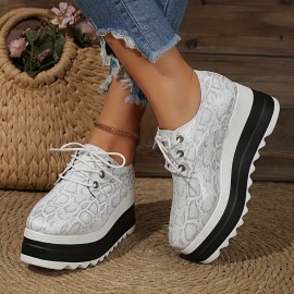 Women's Snakeskin Pattern Casual Sneakers, Lace Up Soft Sole Platform Daily Shoes, Lightweight Low-top Shoes