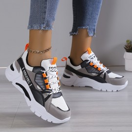 Women's Colorblock Casual Sneakers, Lace Up Comfy Soft Sole Platform Shoes, Lightweight Low-top Daily Shoes