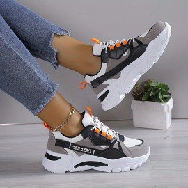 Women's Colorblock Casual Sneakers, Lace Up Comfy Soft Sole Platform Shoes, Lightweight Low-top Daily Shoes