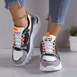 Women's Colorblock Casual Sneakers, Lace Up Comfy Soft Sole Platform Shoes, Lightweight Low-top Daily Shoes