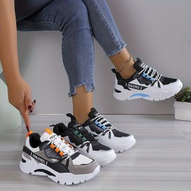 Women's Colorblock Casual Sneakers, Lace Up Comfy Soft Sole Platform Shoes, Lightweight Low-top Daily Shoes