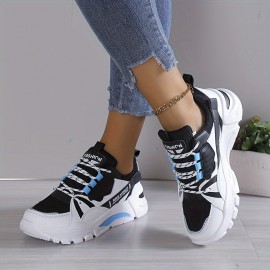 Women's Colorblock Casual Sneakers, Lace Up Comfy Soft Sole Platform Shoes, Lightweight Low-top Daily Shoes