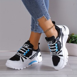 Women's Colorblock Casual Sneakers, Lace Up Comfy Soft Sole Platform Shoes, Lightweight Low-top Daily Shoes