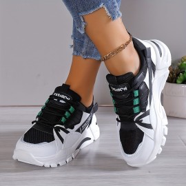 Women's Colorblock Casual Sneakers, Lace Up Comfy Soft Sole Platform Shoes, Lightweight Low-top Daily Shoes