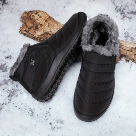 Women's Fleece Liner Casual Shoes, Waterproof Fuzzy Warm Plush Comfy Shoes, Women's Cozy Footwear