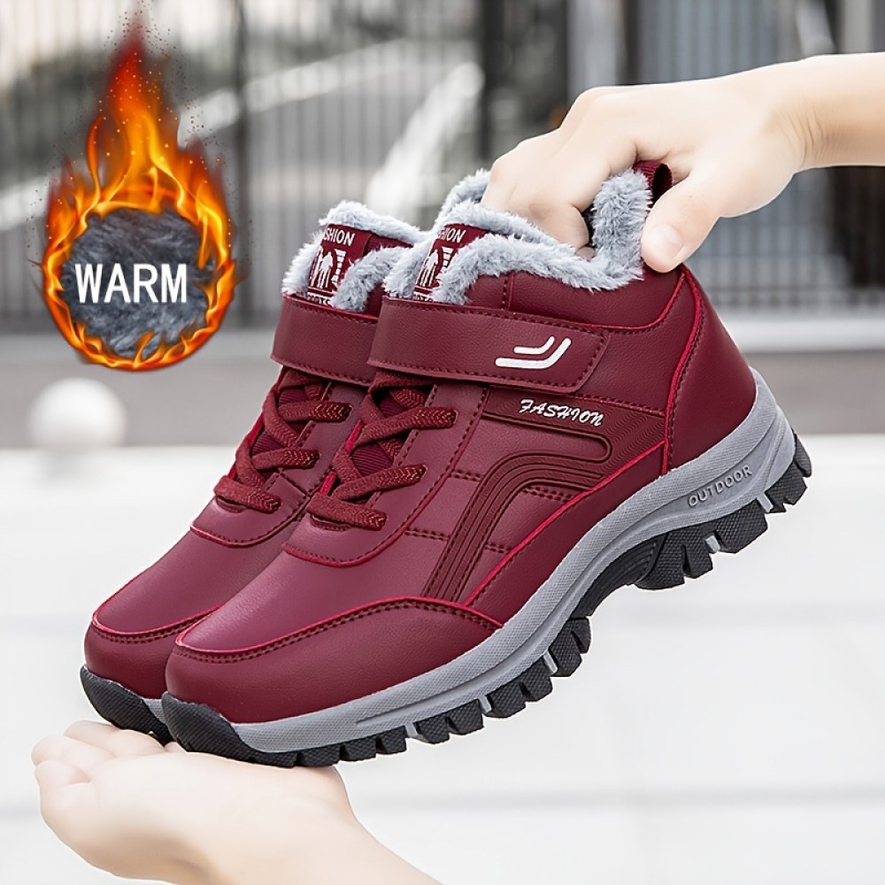 Women's Solid Color Fuzzy Sneakers, Fleece Lining Platform Soft Sole Wear-resistant Shoes, Non-slip Hiking & Climbing Snow Shoes