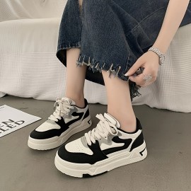 Women's Platform Skate Shoes, Trendy Colorblock Low Top Sneakers, All-Match Lace Up Trainers