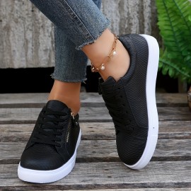 Women's Flat Skate Shoes, Versatile Round Toe Lace Up & Side Zipper Sneakers, Casual Low Top Flat Shoes