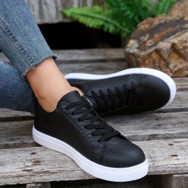 Women's Flat Skate Shoes, Versatile Round Toe Lace Up & Side Zipper Sneakers, Casual Low Top Flat Shoes