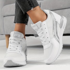 Women's Breathable Mesh Sneakers, Casual Lace Up Platform Shoes, Comfortable Inner Wedge Heeled Shoes