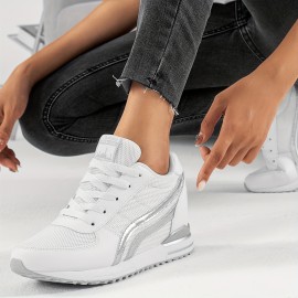 Women's Breathable Mesh Sneakers, Casual Lace Up Platform Shoes, Comfortable Inner Wedge Heeled Shoes