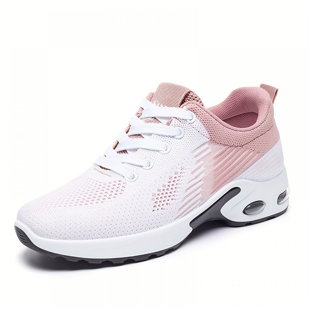 Women's Breathable Flying Woven Chunky Sneakers, Casual Lace Up Outdoor Shoes, Lightweight Low Top Air Cushion Shoes