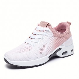 Women's Breathable Flying Woven Chunky Sneakers, Casual Lace Up Outdoor Shoes, Lightweight Low Top Air Cushion Shoes