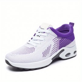 Women's Breathable Flying Woven Chunky Sneakers, Casual Lace Up Outdoor Shoes, Lightweight Low Top Air Cushion Shoes