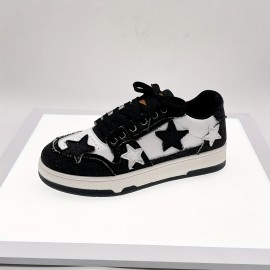 Women's Star Pattern Skate Shoes, Trendy Colorblock Low Top Flat Sneakers, All-Match Walking Trainers