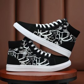 Women's Graffiti Print Skate Shoes, Casual Lace Up High Top Flat Sneakers, Trendy All-Match Trainers