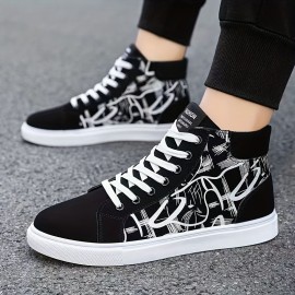 Women's Graffiti Print Skate Shoes, Casual Lace Up High Top Flat Sneakers, Trendy All-Match Trainers