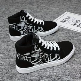 Women's Graffiti Print Skate Shoes, Casual Lace Up High Top Flat Sneakers, Trendy All-Match Trainers