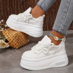 Women's Trendy Platform Sneakers, Heightening Lace Up Low Top Skate Shoes, Stylish Air Cushion Wedge Trainers