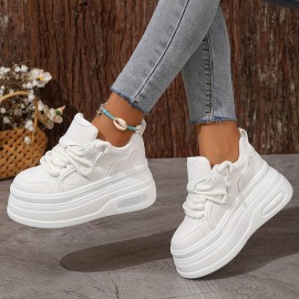 Women's Trendy Platform Sneakers, Heightening Lace Up Low Top Skate Shoes, Stylish Air Cushion Wedge Trainers